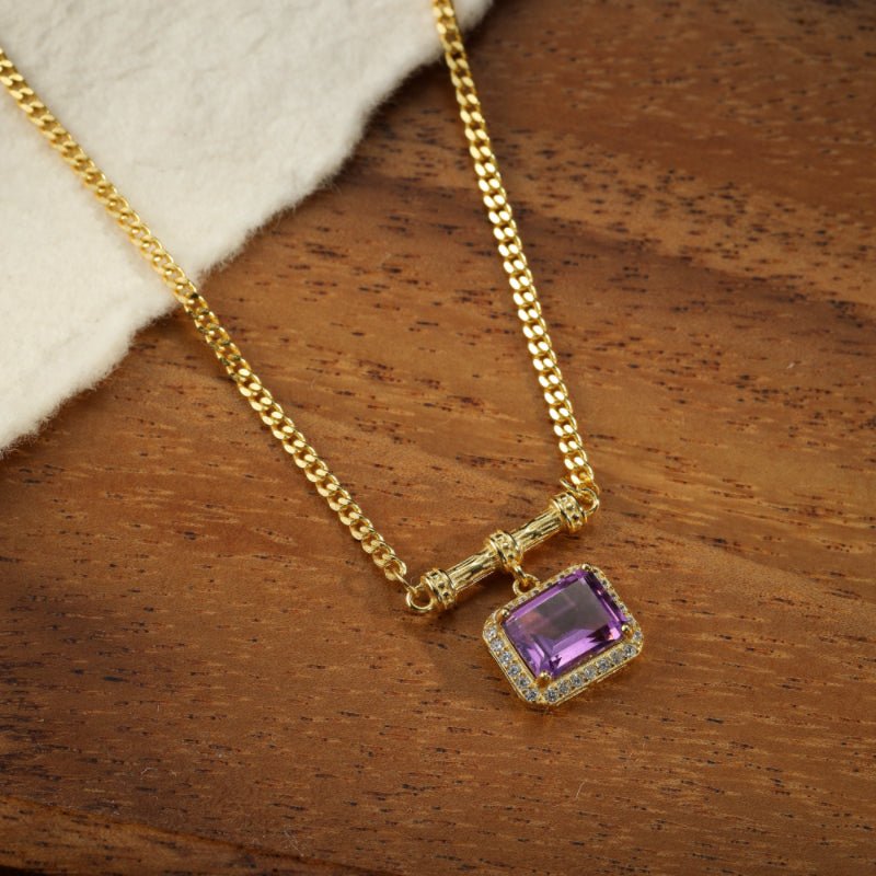 Collier Améthyste Carré Violet - Argent Plaqué Or Spirituel - Biloria