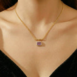 Collier Améthyste Carré Violet - Argent Plaqué Or Spirituel - Biloria