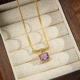 Collier Améthyste Carré Violet - Argent Plaqué Or Spirituel - Biloria