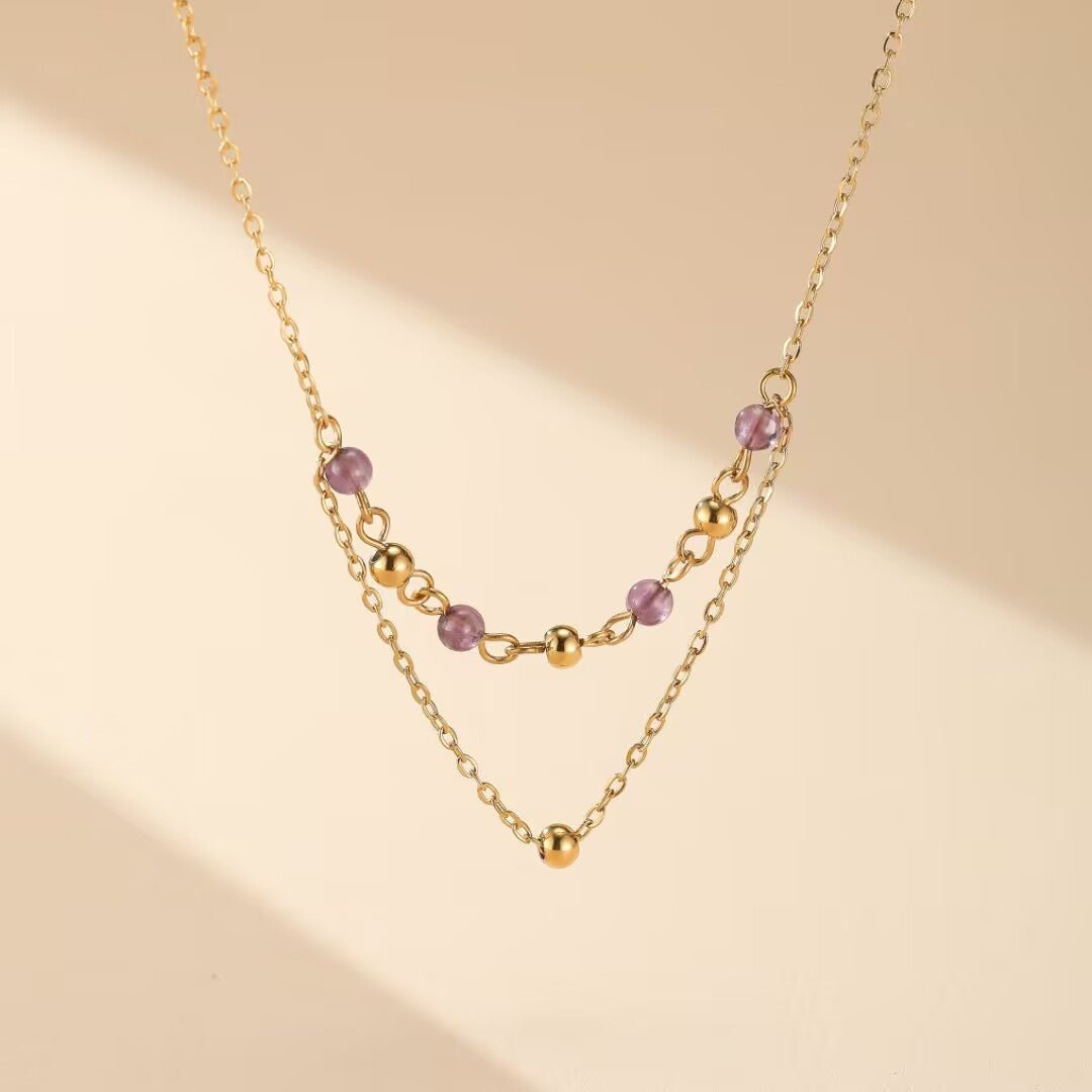 Collier Améthyste double chaîne dorée - Biloria