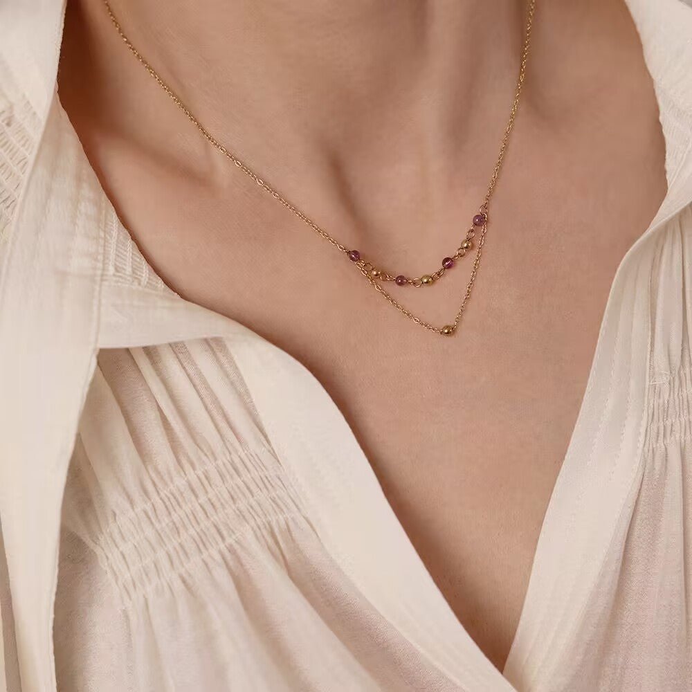 Collier Améthyste double chaîne dorée - Biloria