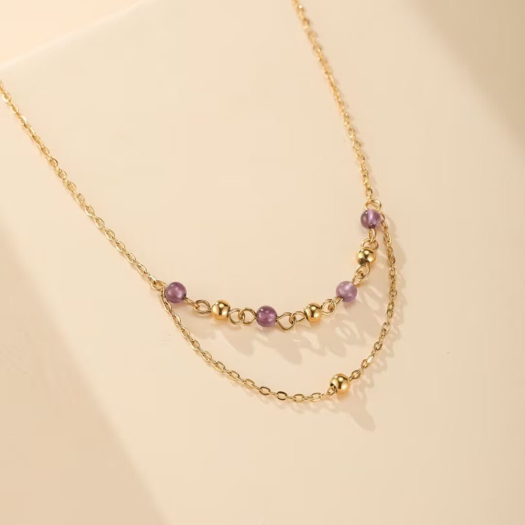 Collier Améthyste double chaîne dorée - Biloria