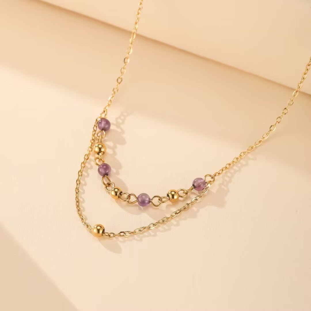Collier Améthyste double chaîne dorée - Biloria