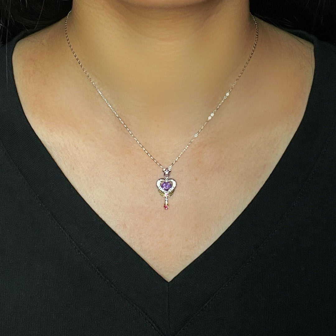 Collier Améthyste en forme de cœur clé de l'amour - Biloria