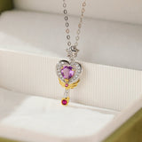 Collier Améthyste en forme de cœur clé de l'amour - Biloria