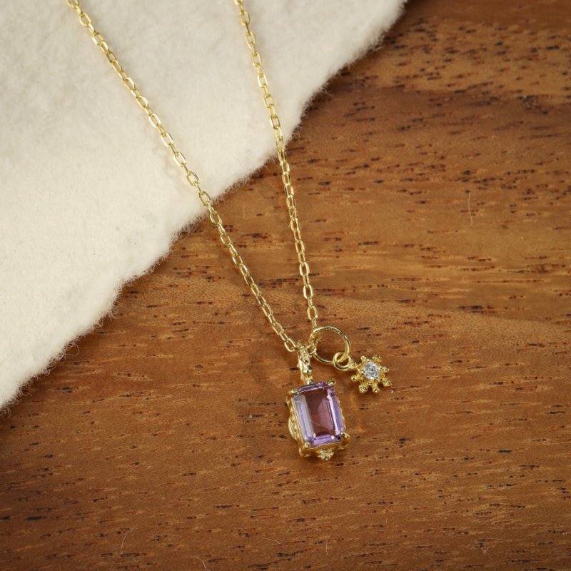 Collier Améthyste et Zircon Étoilé - Bijou Double Pendentif - Biloria