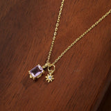 Collier Améthyste et Zircon Étoilé - Bijou Double Pendentif - Biloria