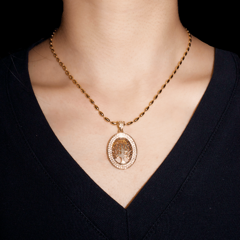 Collier Arbre de Vie en Laiton Doré avec Zircon - Biloria