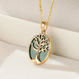 Collier Arbre de Vie Malachite Argent Plaqué Or - Biloria