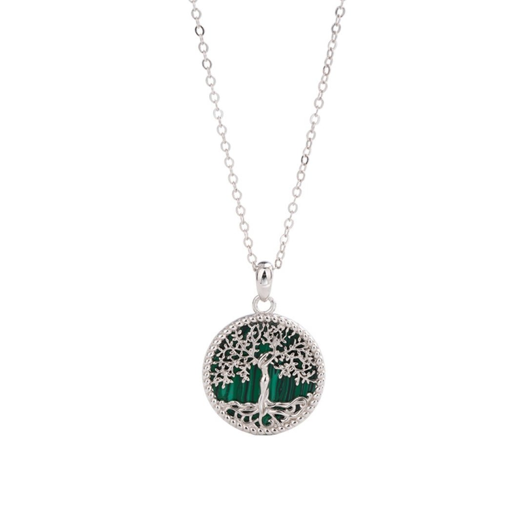 Collier Arbre de Vie Malachite – Racines Sacrées, Argent 925 - Biloria