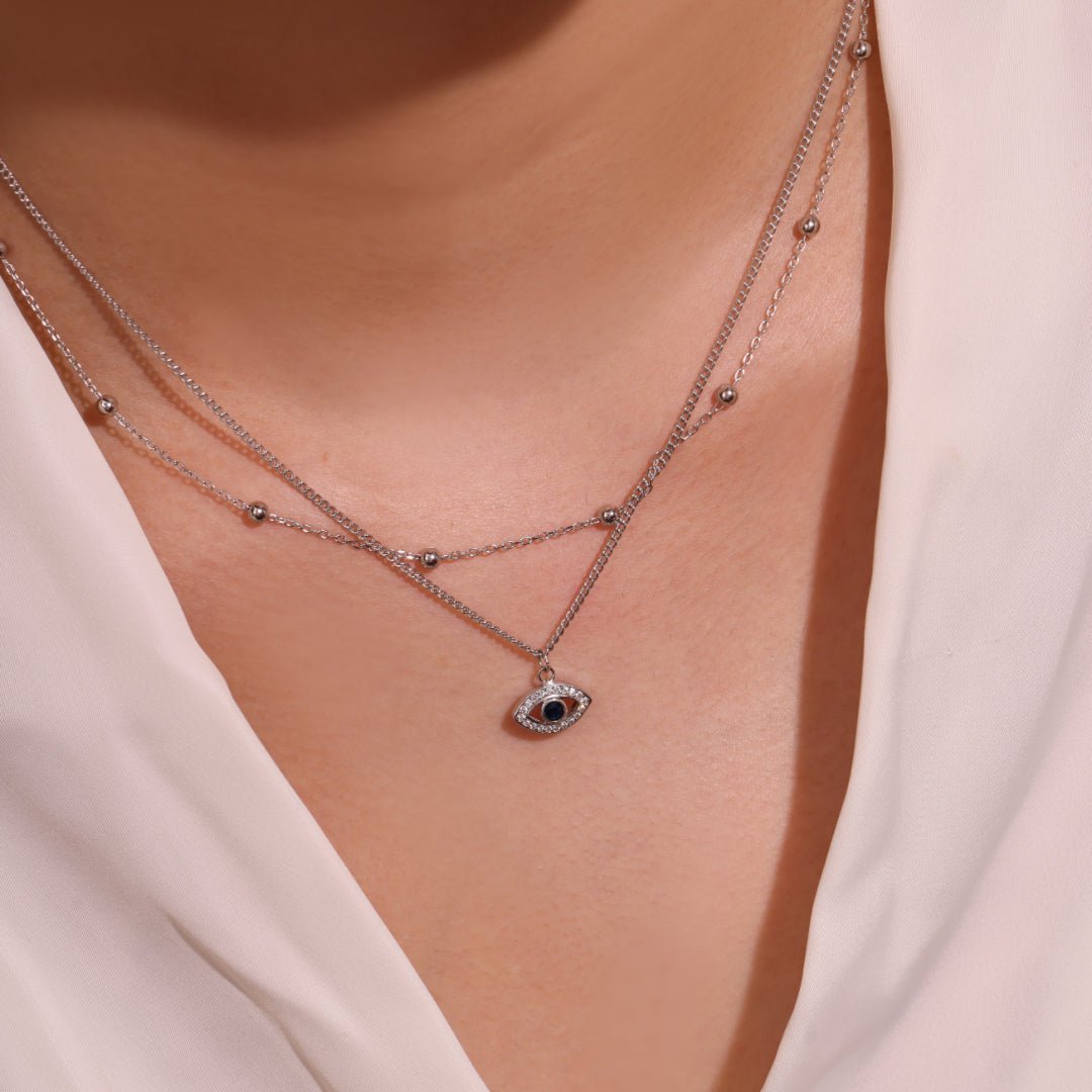 Collier Argent 925 Mauvais Œil Double Protection Tendance - Biloria