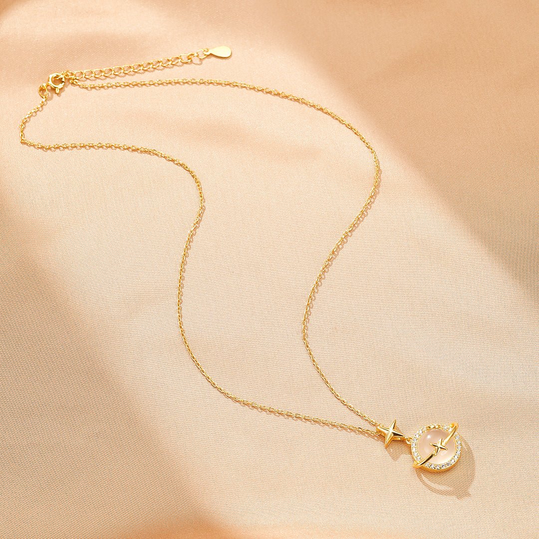 Collier Calcédoine Blanche Céleste - Bijou Étoile Lune - Biloria