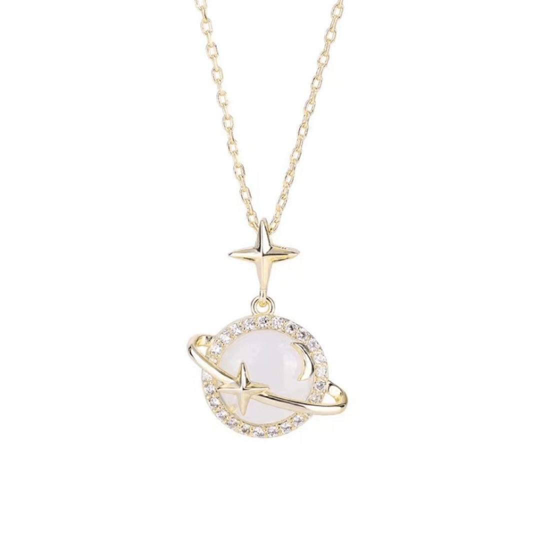 Collier Calcédoine Blanche Céleste - Bijou Étoile Lune - Biloria