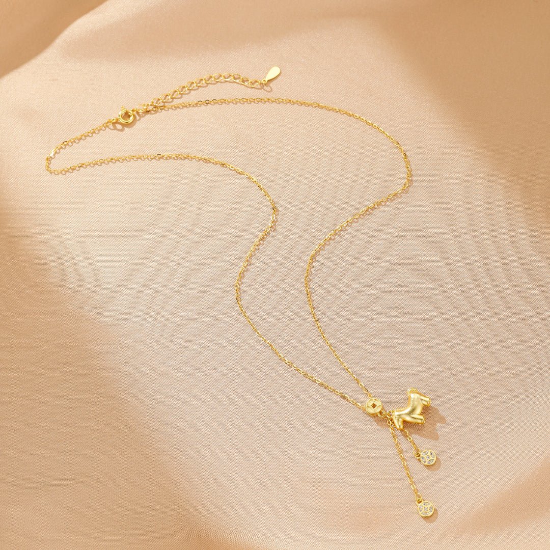 Collier Cheval Doré, Arg 925 Plaqué Or - Talisman Zodiaque Chinois - Biloria