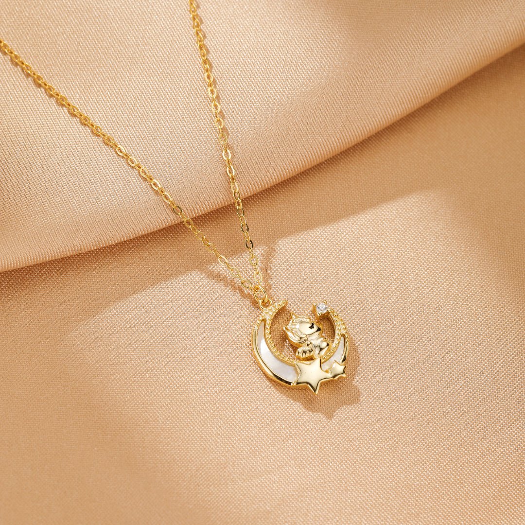 Collier Cheval et Lune Argent Plaqué Or 18K Pendentif Symbolique - Biloria
