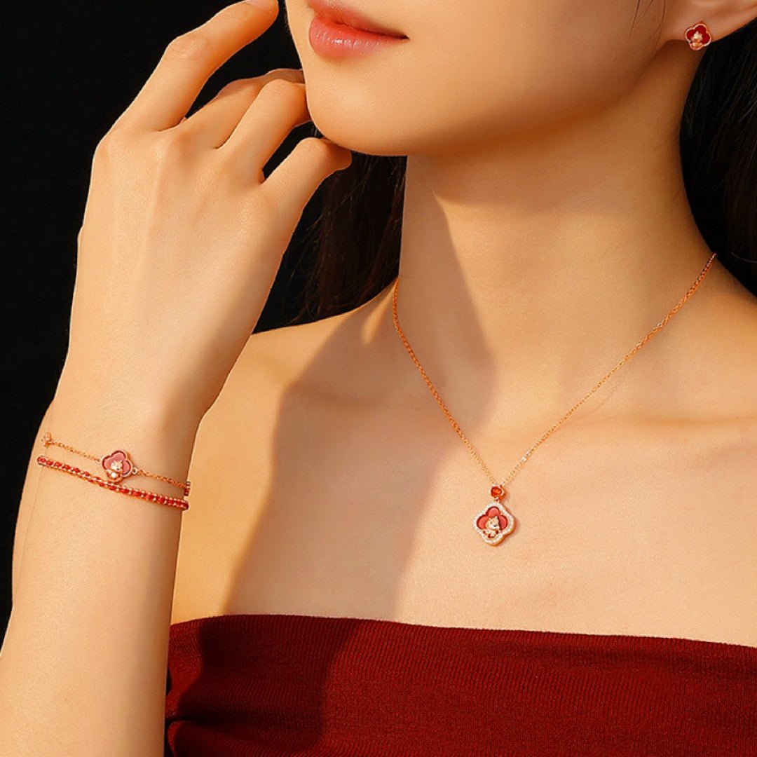 Collier Cheval Liberté Argent Plaqué Or Rose Zircons - Biloria