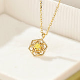 Collier Citrine Hexagonal – Argent Plaqué Or - Biloria