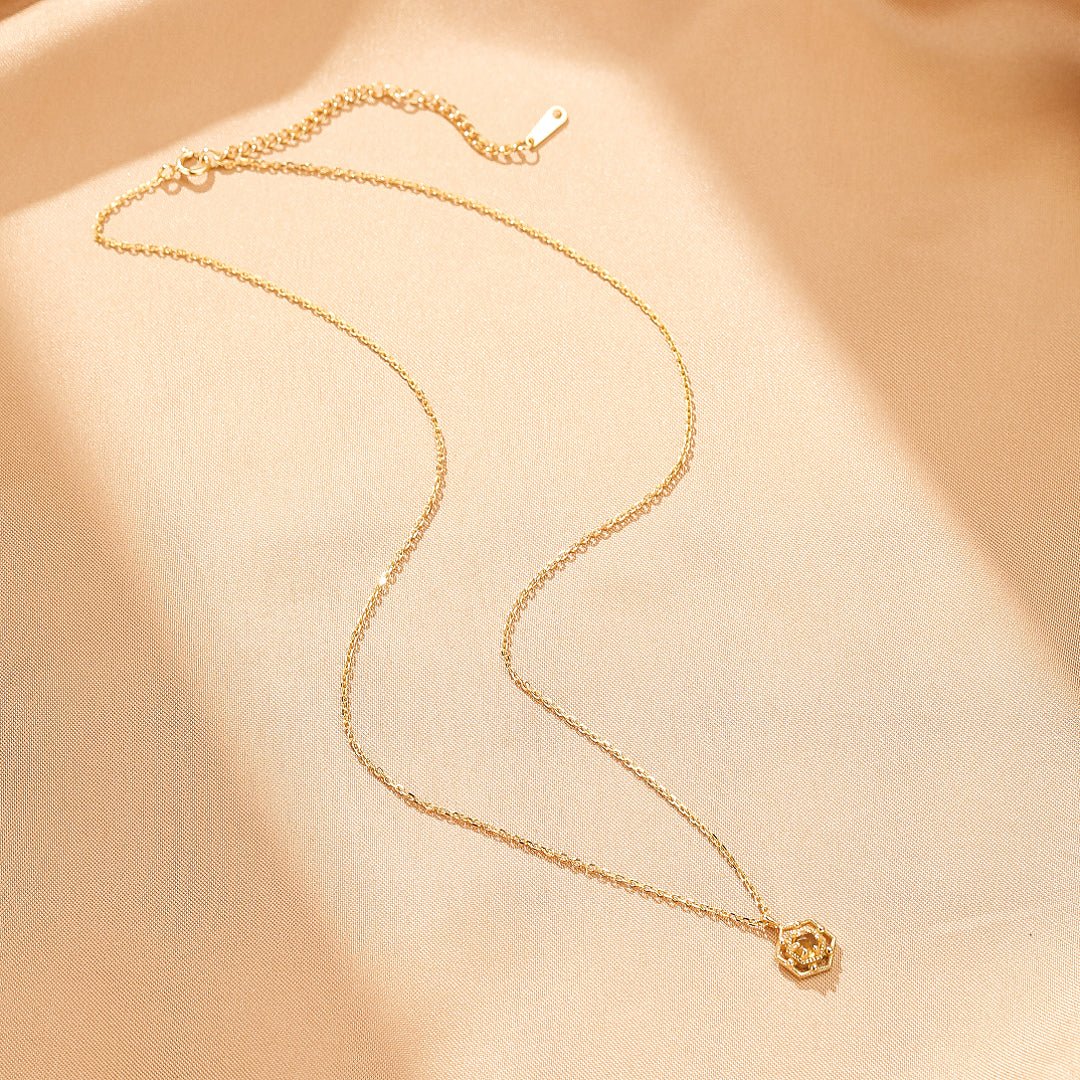 Collier Citrine Hexagonal – Argent Plaqué Or - Biloria