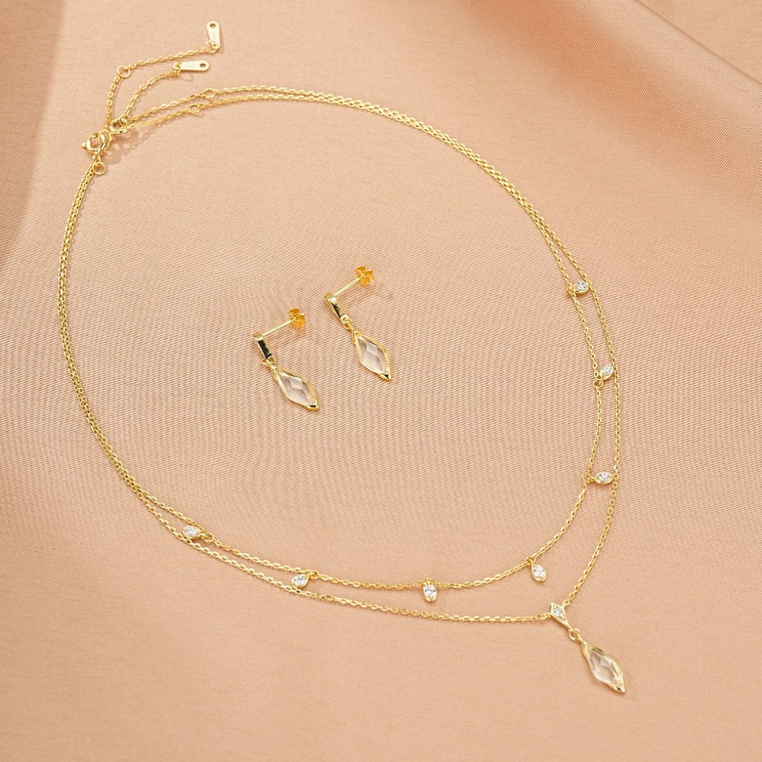 Collier Cristal de Roche Pluie Dorée Fait Main - Biloria