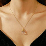 Collier Cristal de Roche Rubis Goutte Lumière Argent Plaqué Or 14K - Biloria