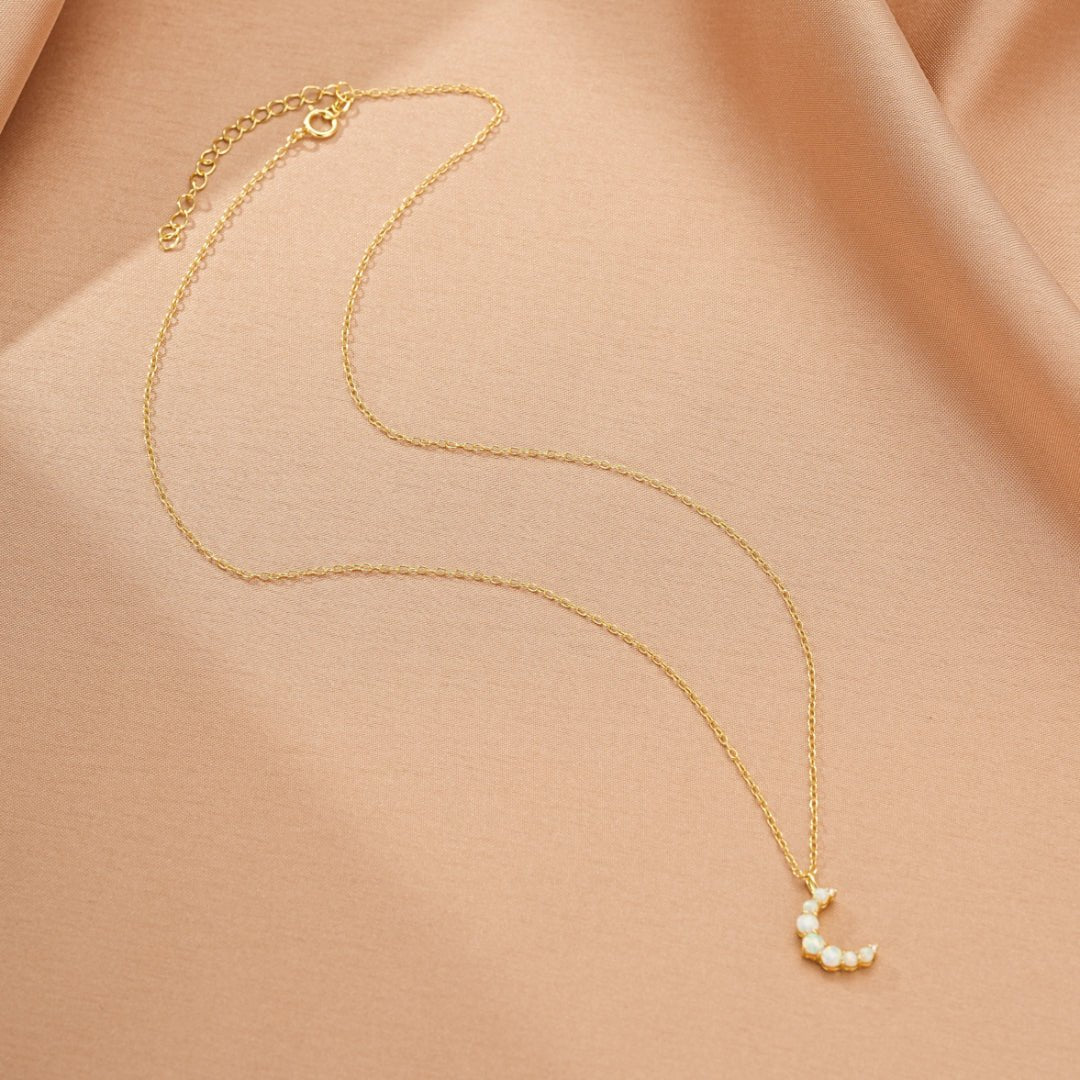 Collier Croissant de Lune Opale Argent Plaqué Or - Biloria