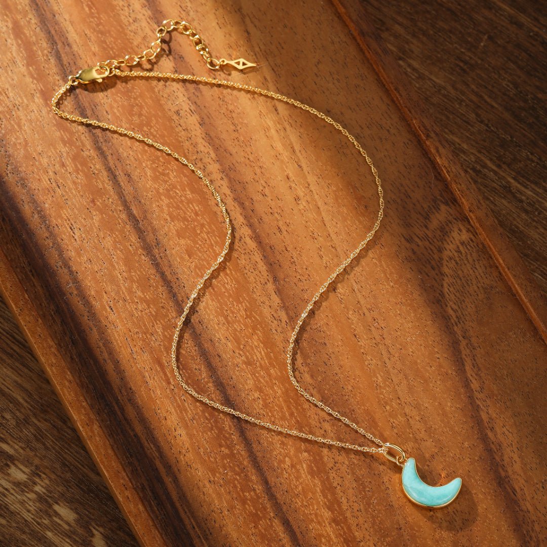 Collier Croissant Lune Amazonite Argent Plaqué Or - Biloria