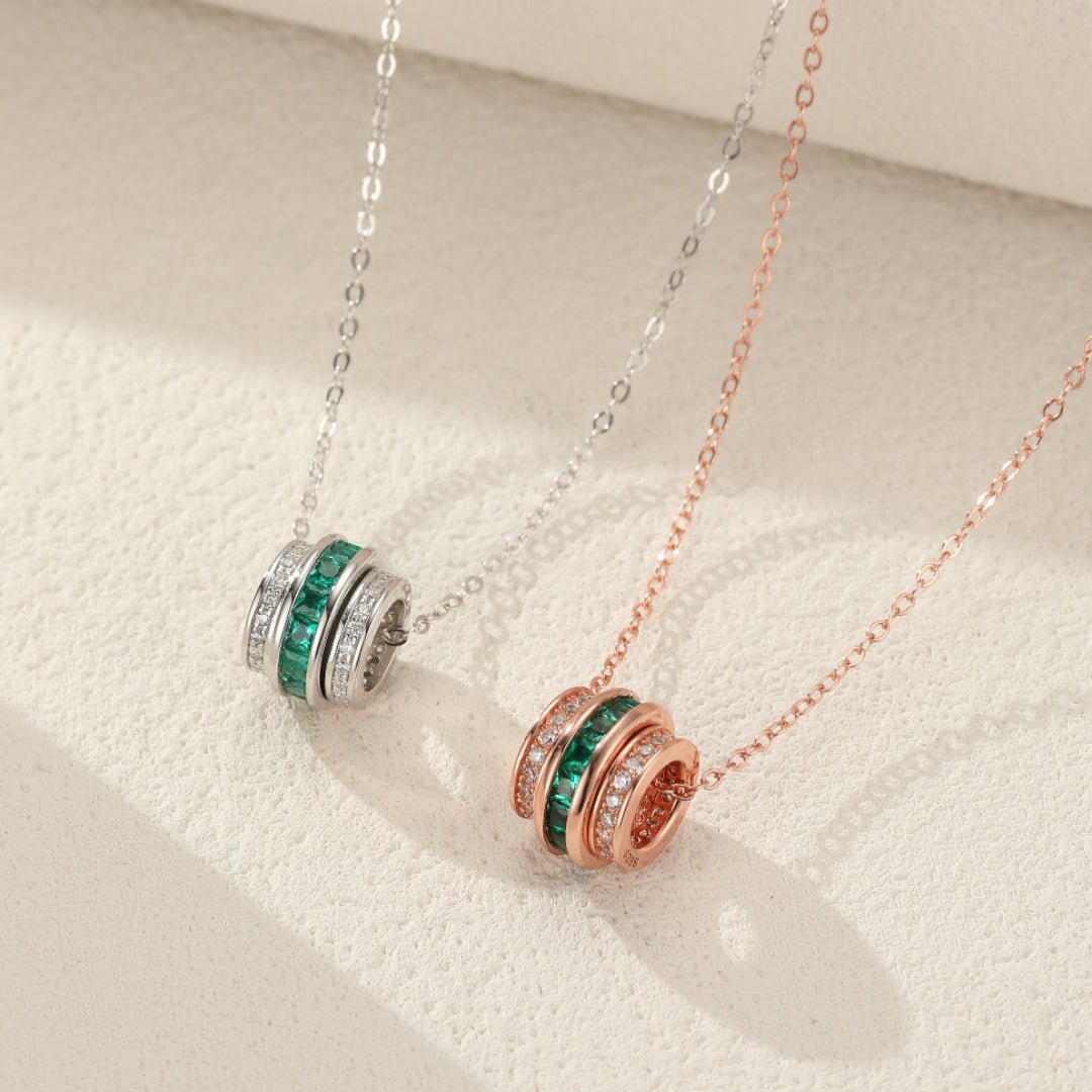 Collier Émeraude et Zircon Argent Plaqué Platine - Biloria