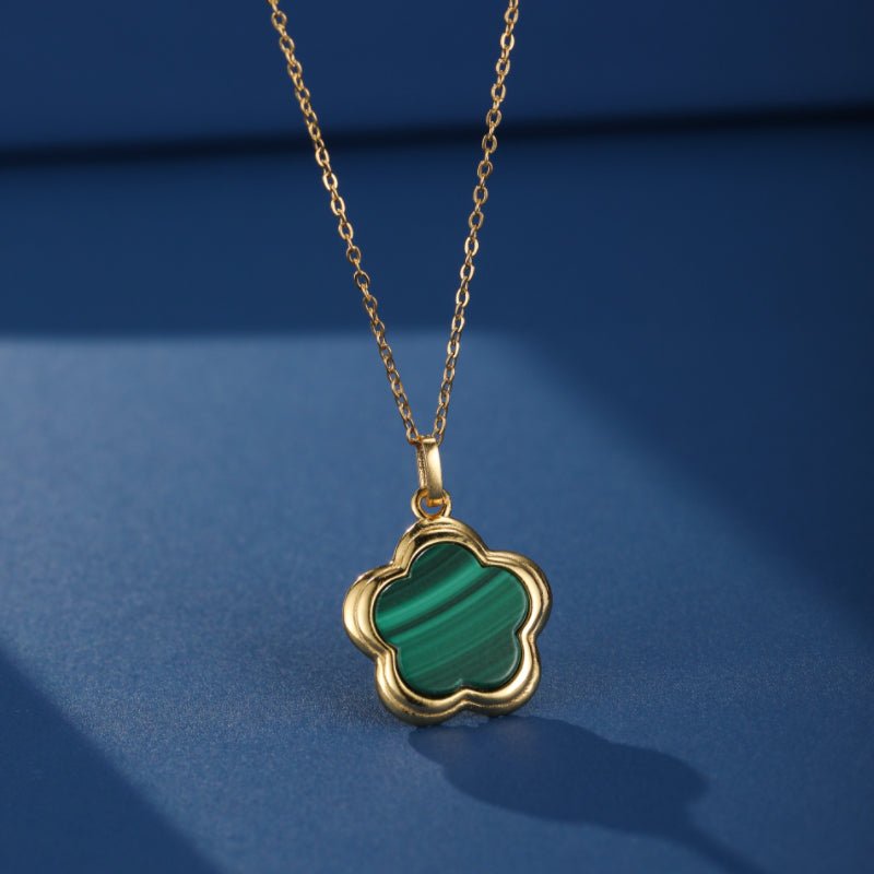 Collier en Malachite Étoile Fleur Argent Plaqué Or - Biloria