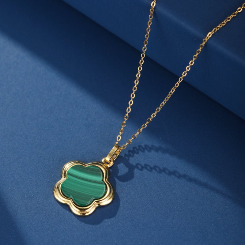 Collier en Malachite Étoile Fleur Argent Plaqué Or - Biloria