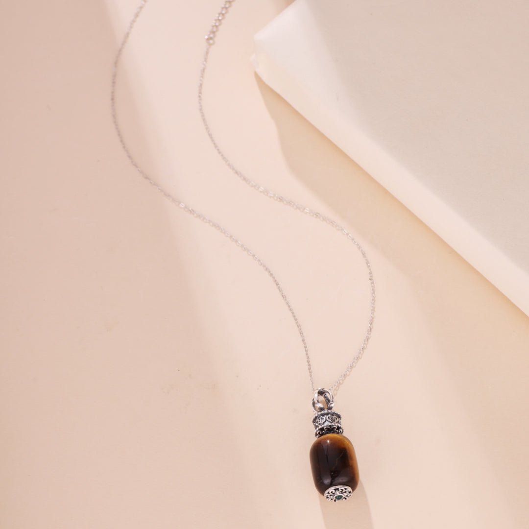 Collier Goutte Œil de Tigre Six Mantras – Bijou Argent Protection - Biloria