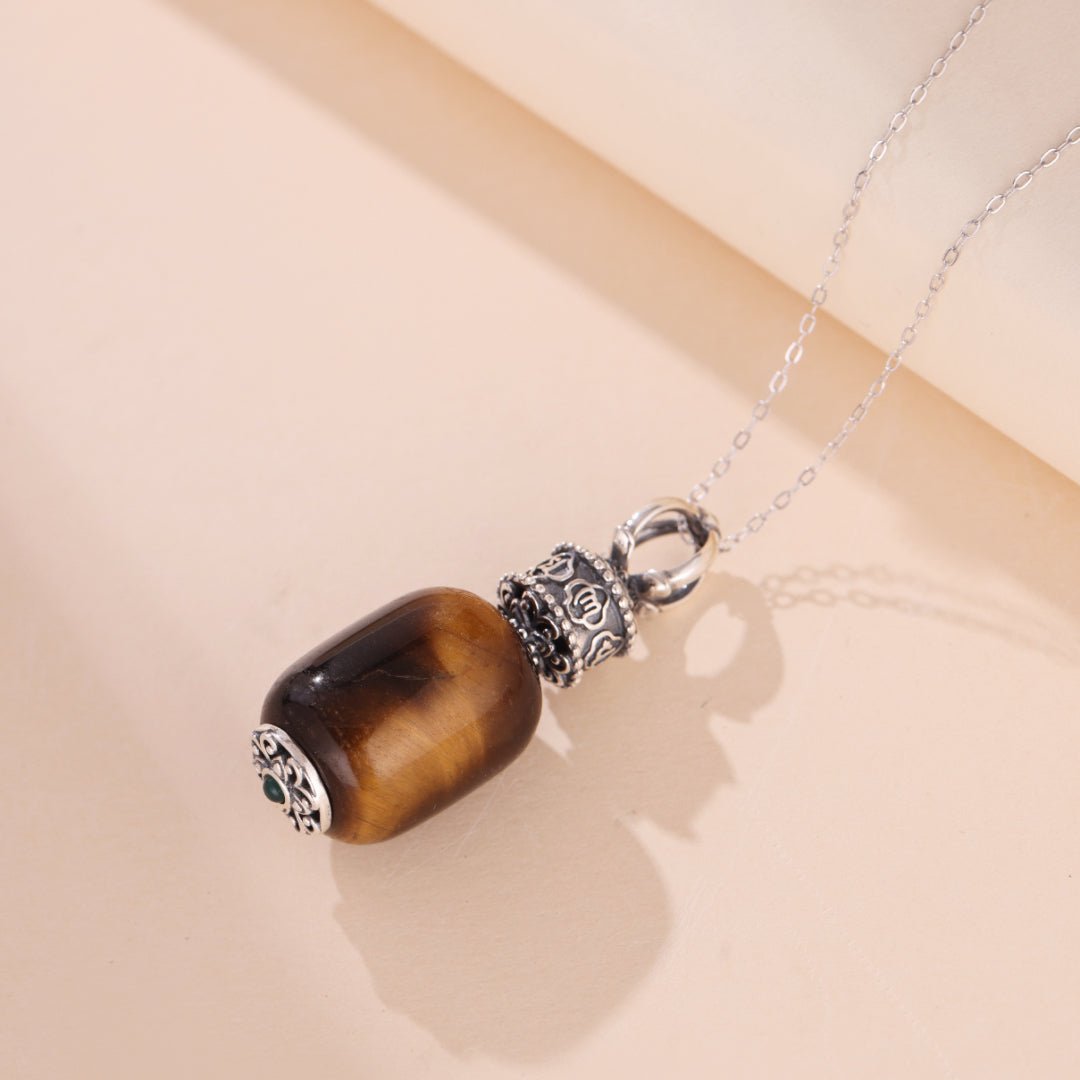 Collier Goutte Œil de Tigre Six Mantras – Bijou Argent Protection - Biloria