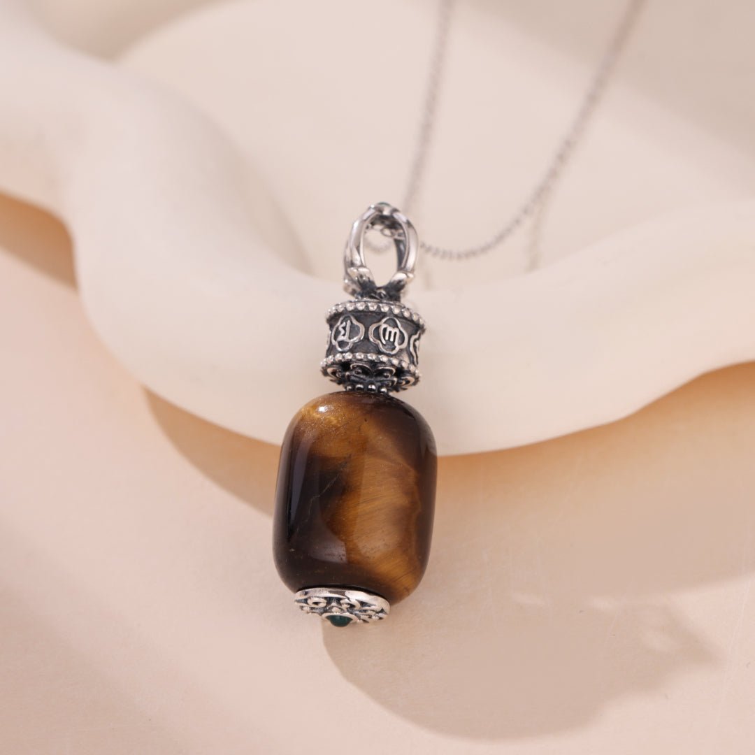 Collier Goutte Œil de Tigre Six Mantras – Bijou Argent Protection - Biloria