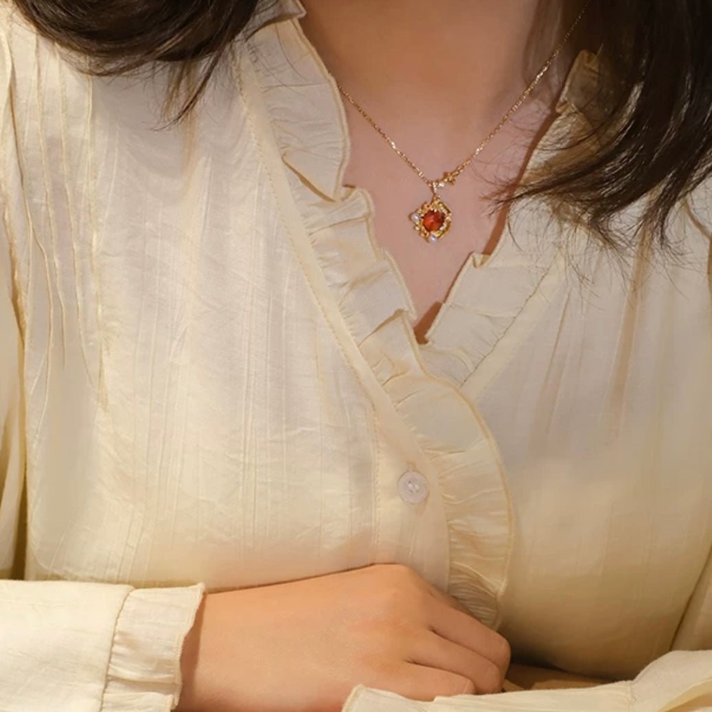 Collier Grenat Jardin Enchanté Argent Plaqué Or - Biloria