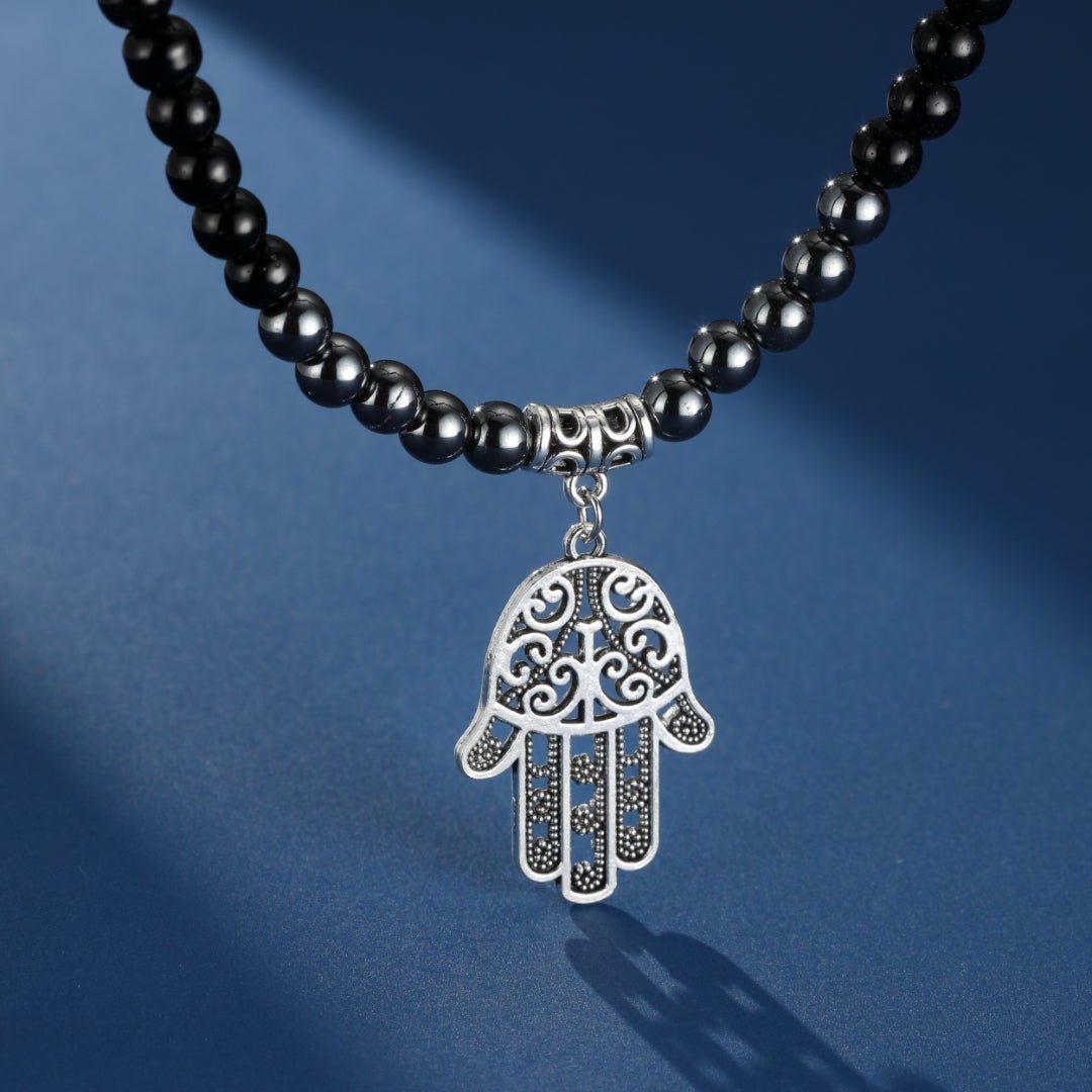 Collier Hématite Obsidienne Homme – Main Mystique Acier Inoxydable - Biloria