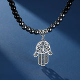 Collier Hématite Obsidienne Homme – Main Mystique Acier Inoxydable - Biloria