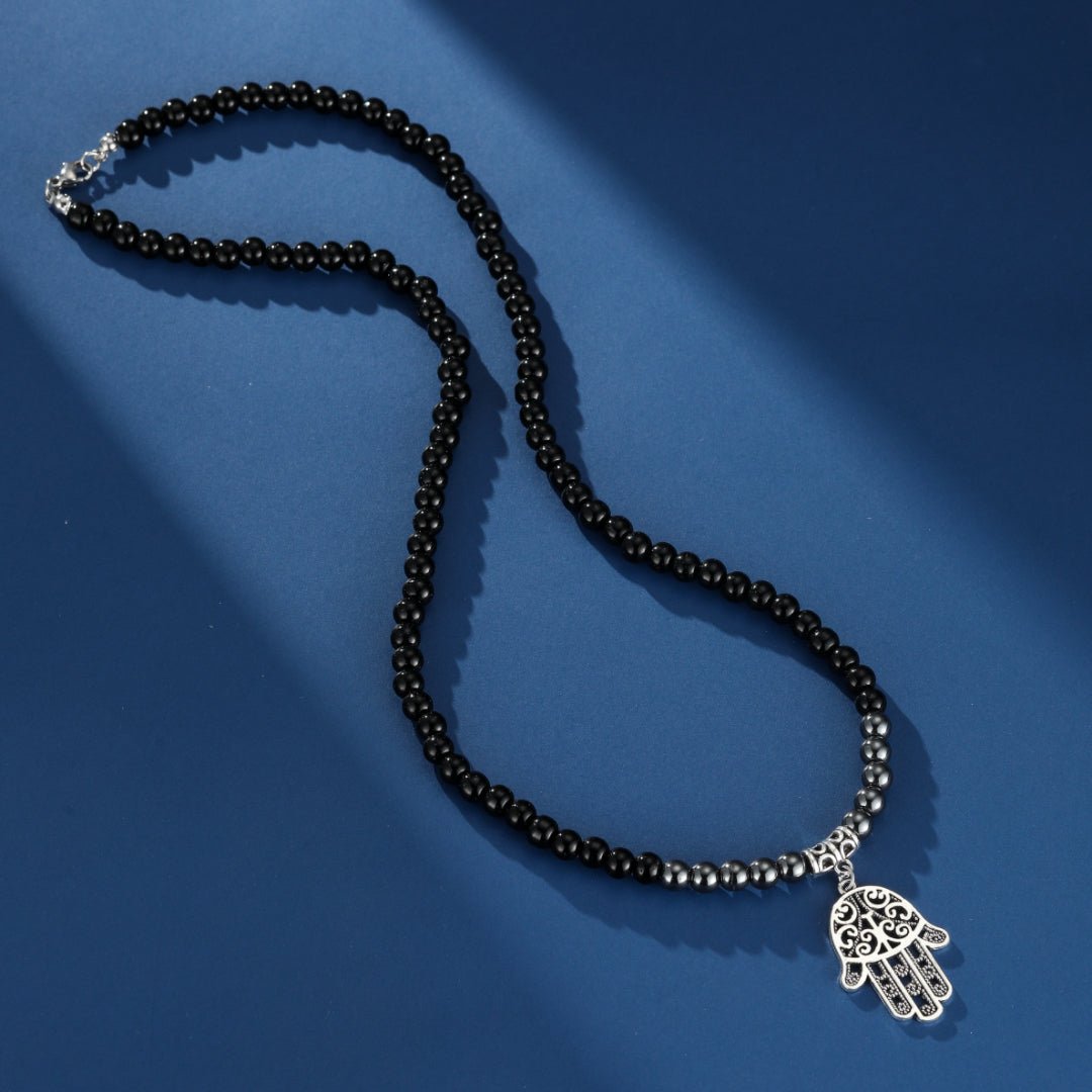 Collier Hématite Obsidienne Homme – Main Mystique Acier Inoxydable - Biloria