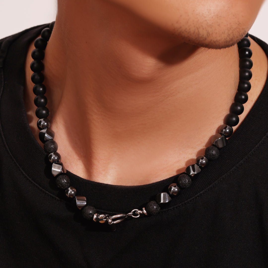 Collier Hématite Pierre de Lave Obsidienne pour Homme - Biloria