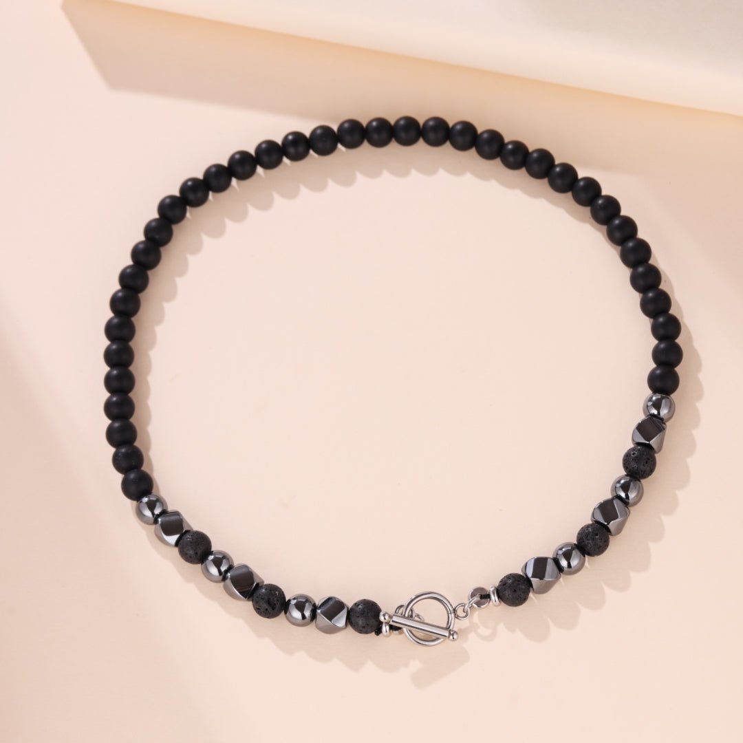 Collier Hématite Pierre de Lave Obsidienne pour Homme - Biloria