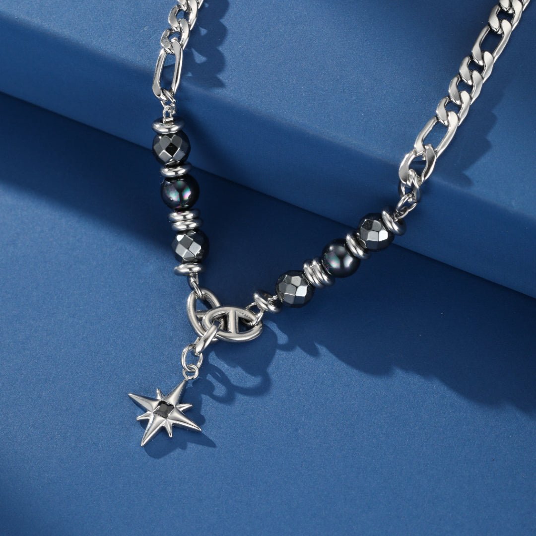 Collier Homme Hématite et Obsidienne – Pendentif Étoilé - Biloria