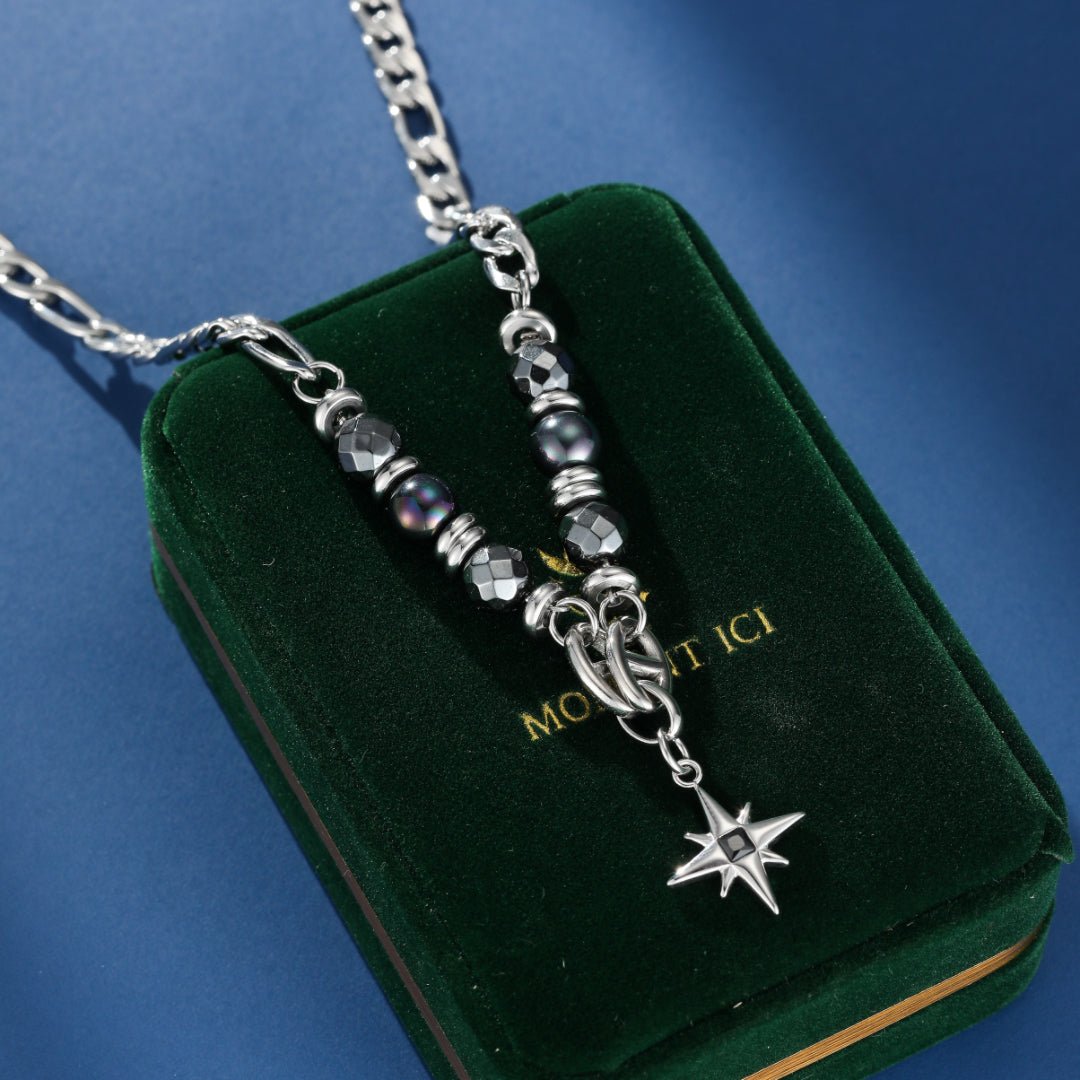Collier Homme Hématite et Obsidienne – Pendentif Étoilé - Biloria