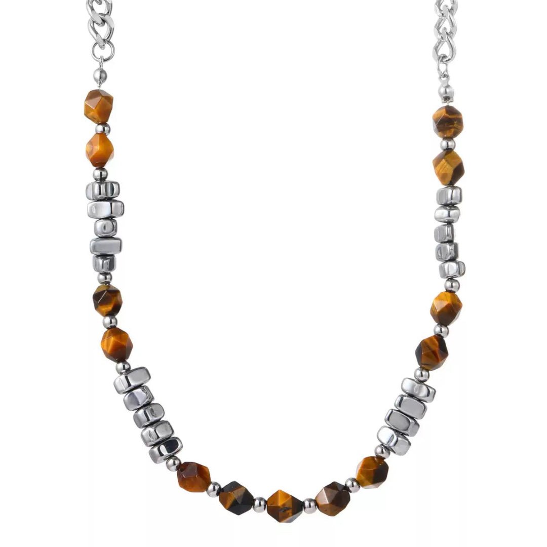 Collier Homme Hématite Œil de Tigre - Bracelet Ancre Force - Biloria