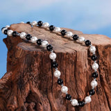 Collier Homme Nacre et Agate Noire Acier Inoxydable - Biloria