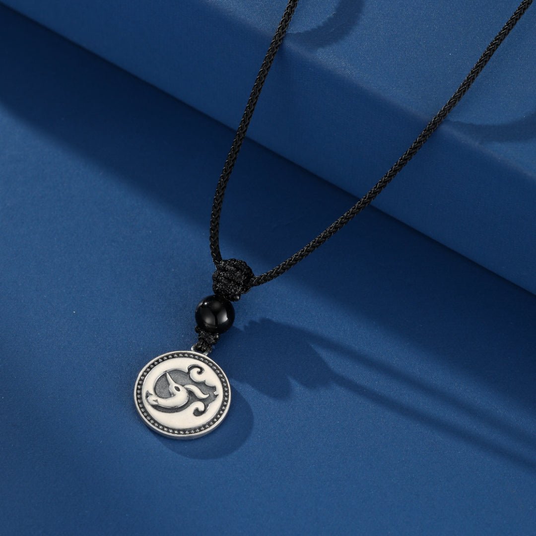 Collier Homme Obsidienne Médaillon Solaire Argent Massif - Biloria