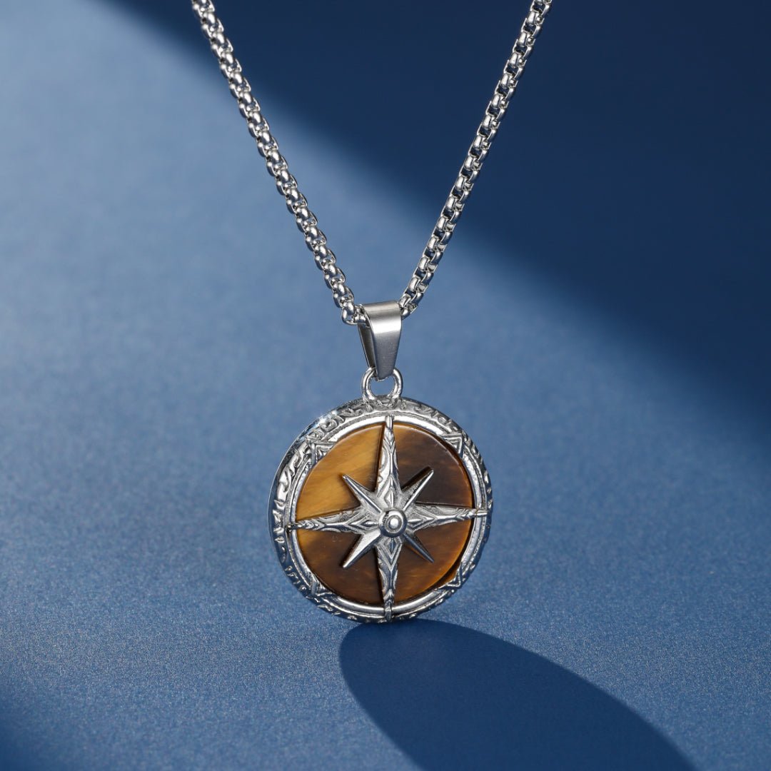 Collier Homme Œil de Tigre Étoile du Destin – Acier Inoxydable - Biloria