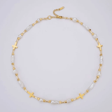 Collier Homme Perle et Croix Dorée Plaqué Or 49 cm - Biloria