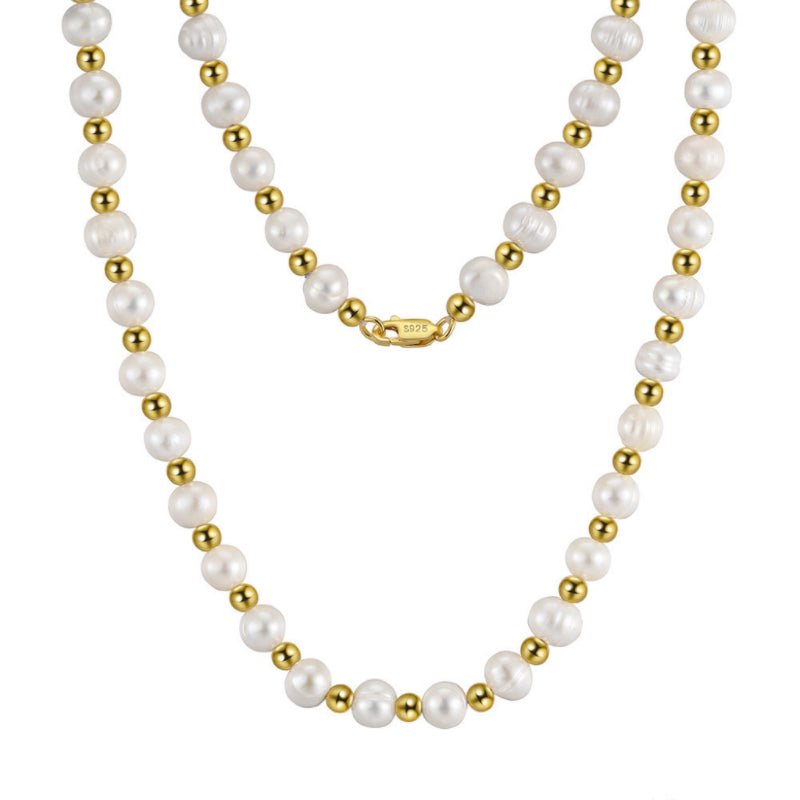 Collier Homme Perle Fines Argent Plaqué Or 51,5 cm - Biloria