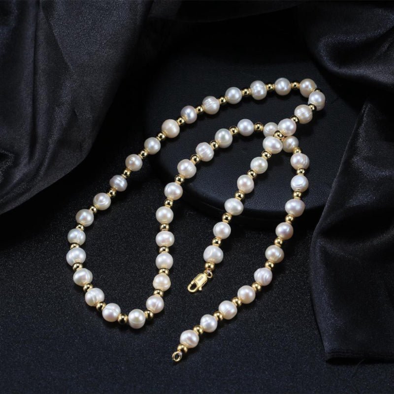 Collier Homme Perle Fines Argent Plaqué Or 51,5 cm - Biloria