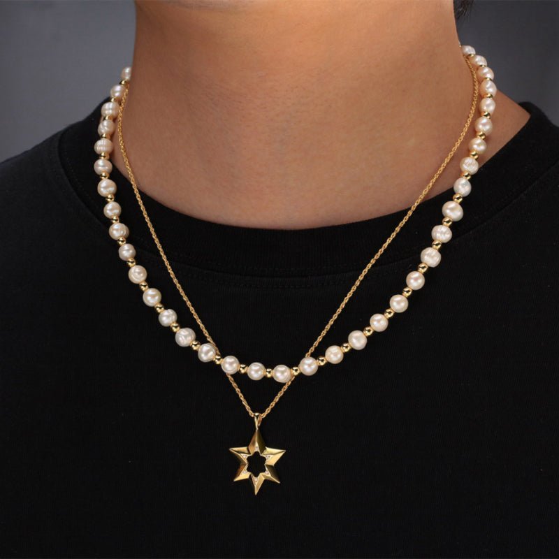 Collier Homme Perle Fines Argent Plaqué Or 51,5 cm - Biloria