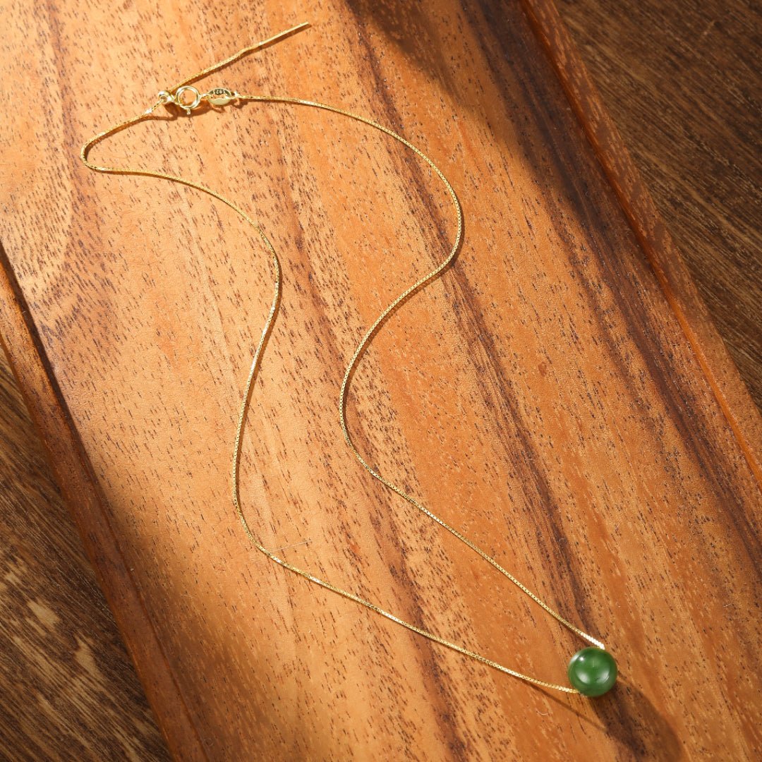 Collier Jade Argent 925, Pierre de Jade 9,5 mm, Longueur 45 cm - Biloria