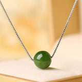Collier Jade Argent 925, Pierre de Jade 9,5 mm, Longueur 45 cm - Biloria